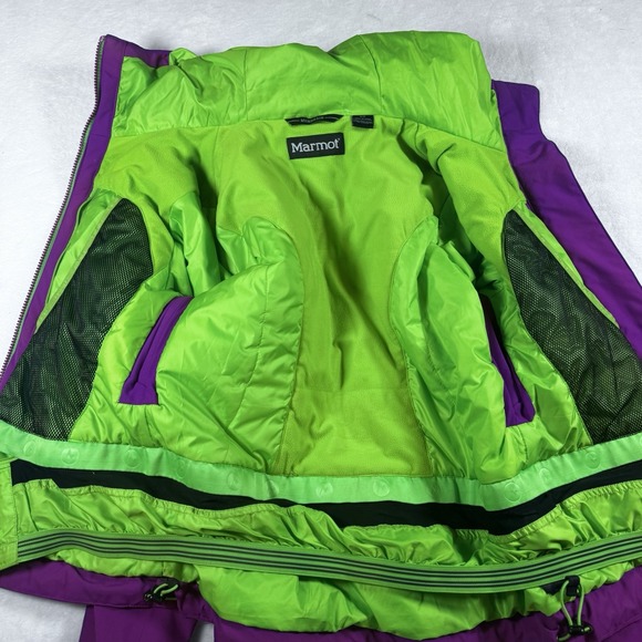 Marmot Women's Ski Jacket Purple Green Waterproof Hooded Snowboard Coat Small - Picture 7 of 8